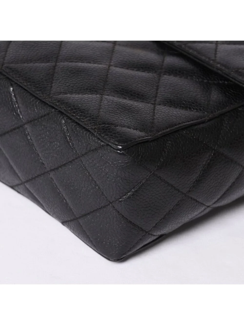 Chanel Shoulder Bag CC Logo Caviar Leather Black Quilted Gold